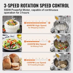 Professionele Voedselmixer – Industriële Mixer – Horeca Mixer – Keukenmixer – Mengmachine – Krachtige Motor – 20QT - 1100W - Roestvrijstalen Mengkom — thumbnail 3