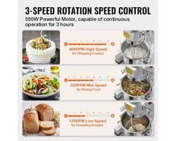 Professionele Voedselmixer – Industriële Mixer – Horeca Mixer – Keukenmixer – Mengmachine – Krachtige Motor – 20QT - 1100W - Roestvrijstalen Mengkom