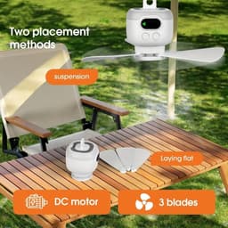 Draagbare Plafondventilator - Draadloze Ventilator - Kamperen en Buiten - Afstandsbediening - 25 cm - Wit — thumbnail 5