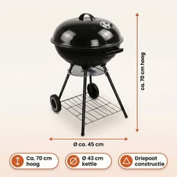 Lomera Kogelbarbecue - Houtskool BBQ met Deksel en Wielen - Ronde Barbecue - Asopvangbak - Kogelgrill - Houtskoolbarbecue - Instelbaar Ventilatiesysteem - Grillrooster - Kolen BBQ - Staande BBQ - Tuinbarbecue - Barbeque — thumbnail 2