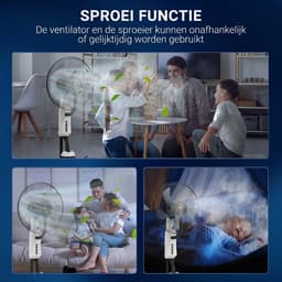 TEKROA® Statiefventilator - Mistventilator - Vernevelingsventilator met 2800 ml Watertank en 3 Snelheden - Stille Ventilator - Geschikt voor keukens, woonkamers en slaapkamers - Horizontale + verticale oscillatie - Wit — thumbnail 5