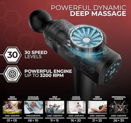 Massagepistool - Spierstimulator Percussie Apparaat - Spierherstel Bevorderen - 30 Intensiteitsniveaus - 650 g - Zwart — thumbnail 3
