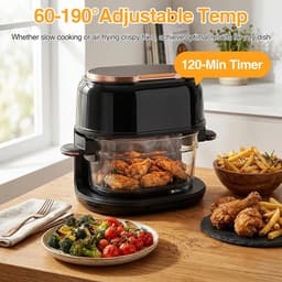 Airfryer - Heteluchtfriteuse - Gezond Frituren - Transparante Glazen Kom - 4 Liter - Zwart — thumbnail 3