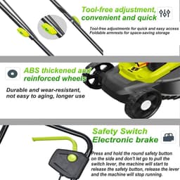 Accu grasmaaier - Elektrische maaier - Gazon onderhoud - Borstelloze motor - 45 liter opvangbak - Groen — thumbnail 4