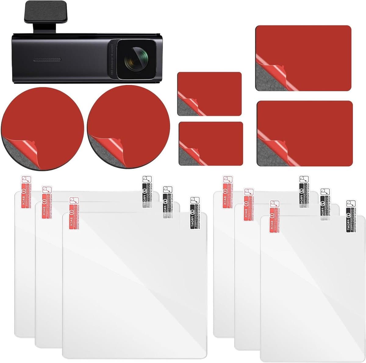 Dashcam Adhesive Pads & Films, Double-Sided Stickers and Transparent Anti-Static Windscreen Films (Pack of 12) — afbeelding 1