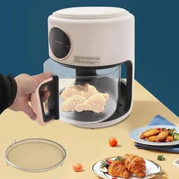 Glazen Luchtfriteuse - Heteluchtoven - Gezinsmaaltijden Bereiden - 360° Zichtbare Mand - 6 Liter Capaciteit - Zwart — thumbnail 3