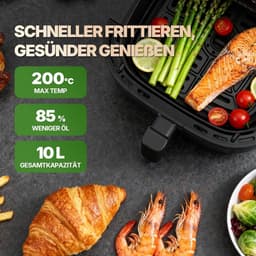 Heteluchtfriteuse Oven - Airfryer Groot - Gezond Frituren - 10 Liter Inhoud - 2100 Watt - Zwart — thumbnail 5