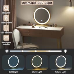Kaptafel met Verlichting en Verstelbare LED-Spiegel - Elegante Make-uptafel met 3 Lades en Fluwelen Kruk - Kaki + Goud — thumbnail 3