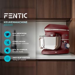 Fentic Keukenmachine – 2000W – Keukenrobot - Foodprocessor - 6,2L Mengkom – Incl. extra Accessoires – Rood — thumbnail 2