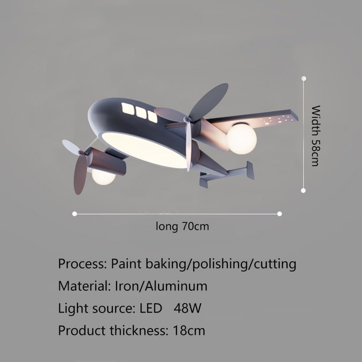 Moderne Dimbaar LED Plafondlamp Kinderkamer Vliegtuig 48W - Wit/Warm/Koud Licht - Ø60cm of Ø70cm — afbeelding 1