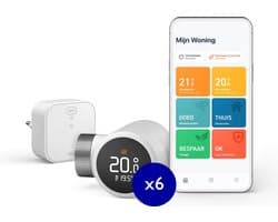 tado° Slimme Radiatorknop Starterskit X - Slimme Thermostaatknop - incl. Matter Bridge & 6 Radiatorknoppen - Zwart/Wit