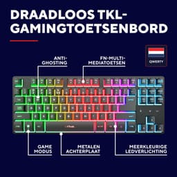 Trust GXT 831 Thado - Draadloos TKL Gaming Toetsenbord - 80% Gaming keyboard - RGB verlichting - Qwerty US - Zwart — thumbnail 4