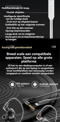 Bedrade In-ear Koptelefoon – HiFi Geluid – Afneembare 2-Pins Kabel – 3g Lichtgewicht – Ingebouwde Microfoon – Type-C / 3,5mm – Voor Muziek en Gaming — thumbnail 3