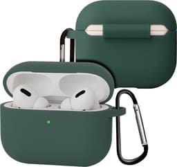 Case - Geschikt voor Apple Airpods Pro 3 - Siliconen Hoes met Clip - Silicone Hoesje Cover - Donkergroen — thumbnail 1