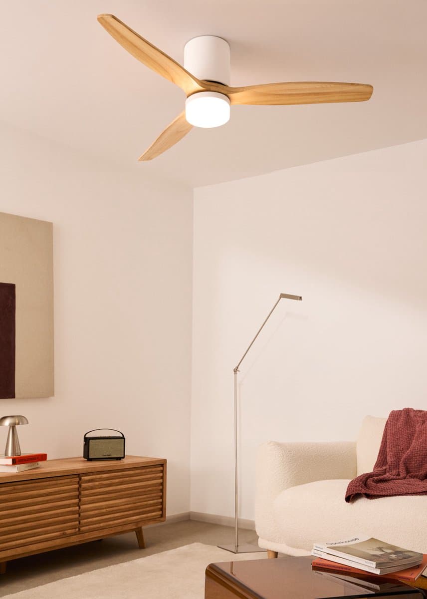 CREATE - Stille plafondventilator 40W Ø132cm 100% hout met aanpasbare gipsen behuizing - Met licht - Afstandsbediening - WIND CALM CONCRETE — afbeelding 1
