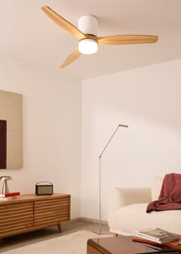 CREATE - Stille plafondventilator 40W Ø132cm 100% hout met aanpasbare gipsen behuizing - Met licht - Afstandsbediening - WIND CALM CONCRETE — thumbnail 1