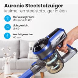 Auronic Steelstofzuiger Draadloos - Zonder Zak - Op Accu - 4-in-1 - 160W - Vacuum Cleaner - Blauw/Grijs — thumbnail 2