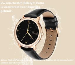 Belesy® VENUS - Smartwatch Dames - Horloge - 1.1 inch - Kleurenscherm - Stappenteller - Bloeddruk - Hartslag - Maak je eigen wijzerplaat – Goud – Leer - Roze - Moederdag — thumbnail 5