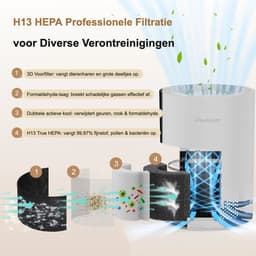 Marqs Luchtzuiveraar - Luchtreiniger - Luchtreinigers met H13 HEPA filter - Wit - 25 DB - 40m2 - Wifi - Kinderslot - Energiezuinig — thumbnail 3