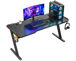 Avalo Gaming Bureau met LED verlichting - 120x60x73 cm - Game Desk - Tafel - Game Bureau - Zwart