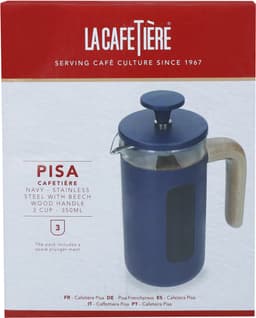 La Cafetière Pisa Cafetière 3 Kops - 350 ml - Donkerblauw - French Press met Houten Handvat - RVS & Borosilicaatglas - Koffiepers voor 1 à 2 Personen — thumbnail 4