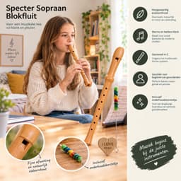 Specter Sopraan Blokfluit Hout – Houten Blokfluit in C – Duits Systeem – Inclusief Borstel & Sleutelhanger — thumbnail 2