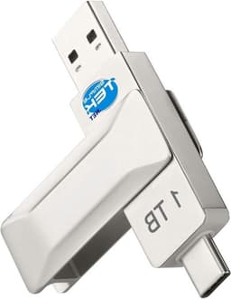 Draagbare SSD-stick - Externe USB-opslag - Bestanden overzetten - Dubbele USB-A- en USB-C-aansluiting - 1 TB - Zilver — thumbnail 1