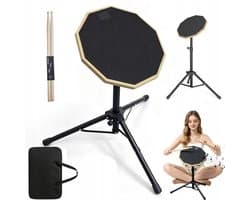 12 Inch Drumpad Set – Stille Drum Oefenpad - Oefendrumpad - Drum Practice Pad - met Stokken & Verstelbare Standaard & Draagtas – Achthoekig - Voor Oefenen & Studie