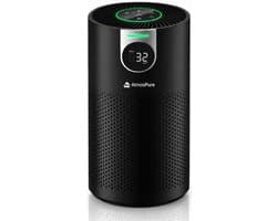 AtmosPure® CleanAir Luchtreiniger - Air Purifier met vervangbaar HEPA 13 + Koolstof filter - CADR 250 m³/h - Zwart - Voor 98 m² - Filtert pollen, huisstofmijtallergenen en fijnstof - 3 standen + stille slaapstand - Luchtkwaliteit Sensor