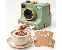 Koffieprinter - 3D Latte Art Printer - Printer - Latte Art Camera met één klik - Inclusief vier kaarten - Gebruiksvriendelijk - Herbruikbaar poedergereedschap - Geschikt voor cappuccino's en lattes - Groen - Willekeurige kaarten