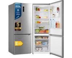 Heinner HCNF-M435INVXE++ Koel-vriescombinatie RVS 435 L – No Frost – Vrijstaand – LED-display met Supervriezen & Superkoelen – Omkeerbare Deuren – 5 Jaar Garantie
