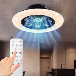 tectake® Plafondlamp met Ventilator - Dimbaar - Ø 50 x 17,5 cm - Stille Plafondventilator - Ventilatorlamp - LED 40W - 3 Lichtkleuren 3000-6500 K - 20W Ventilator - Zomer en Winterstand - Achteruitloop - Inclusief Timer en Afstandsbediening - Zwart — thumbnail 1