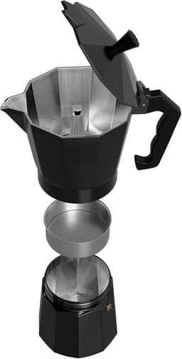 Lifestyleboss Zwarte Moka koffie percolator 300 ml, 6 kopjes, klassieke espressokan -aluminium voor alle warmtebronnen behalve inductie - Italiaans koffiegenot — thumbnail 2