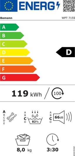 Bomann WPT 7155 Warmtepompdroger - 8 kg - 16 Programma's - Antikreukfunctie - LED Display - Wit — thumbnail 2