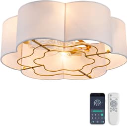 Plafondventilator met Verlichting – 50 cm – Zes Snelheden – Kunststof en Stof – Goud Wit – Bluetooth-app en Afstandsbediening – Omkeerbaar — thumbnail 5