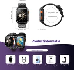 Blackview GPS Smartwatch Heren - W10Pro - Intelligent GPS Outdoor Sports Positioning Watch -Square Sporthorloge - Slim Horloge - Bluetooth Bellen en ChatGPT - Hartslagmeter - Slaapmonitor - LED Zaklamp voor Android en iOS- Zwart — thumbnail 3
