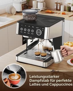 Espressomachine - Pistonmachine met geïntegreerde Bonenmaler - 15 Bar Italiaanse Pomp - 30 Maalstanden - 200g Bonenreservoir - 58mm Siebträger - Handmatige Stoompijpje Melkopschuimer - Coffee Machine - voor Thuis en Kantoor — thumbnail 5