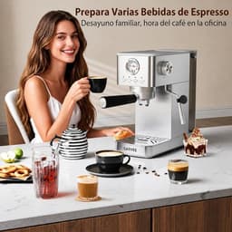 Espressomachine - Pistonmachine - 20 Bar Pomp - Portafilter - Met Manueel Stoompijpje - Drukmeter - Zilver RVS - Coffee Machine - Voor Thuis en Kantoor — thumbnail 5