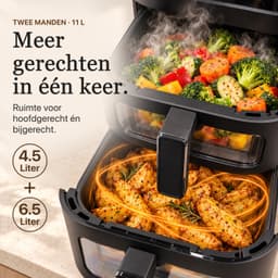 SwayTosh Cloud Airfryer met Stoomfunctie - 11L - PFAS Vrij - Double Stacked - Dubbele Airfryer XXL - Stomen én Airfryen - 2 Manden - 10 Kookprogramma's - 40-200°C - Dubbele Heteluchtfriteuse - 2750W — thumbnail 4