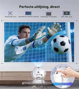 Mini-beamerprojector, 4K ondersteuning, 360° voetbalmotief, kleine thuisbioscoop, outdoor, wifi 6, bluetooth 5.4, autokeystone, draagbare projector, korte afstand voor mobiele — thumbnail 2