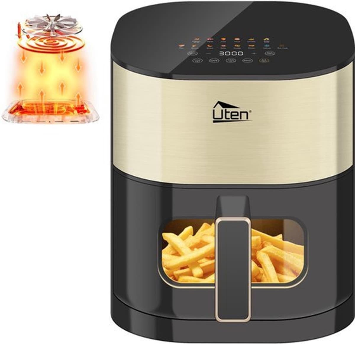 Heteluchtfriteuse Dual Blaze - 5,5 Liter Inhoud - 2000 Watt Vermogen - Roestvrij Staal - Voor Bakken En Gezinsgebruik — afbeelding 1