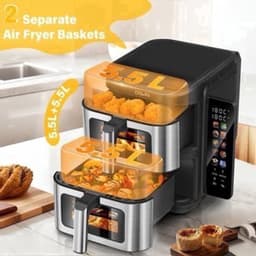 Heteluchtfriteuse – Airfryer – Friteuse – Luchtfriteuse – Digitale Oven – 11 Liter Capaciteit – Dubbele Mand met Cook & Sync Systeem — thumbnail 3