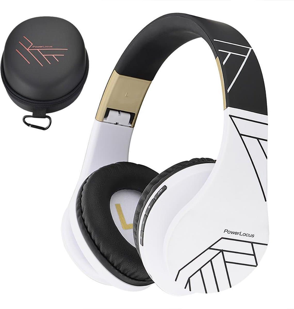 PowerLocus P2 - Draadloze Over-Ear Koptelefoon Inklapbaar - Bluetooth Hoofdtelefoon - Met microfoon – Headphone - Micro SD mode – Incl. Carry Case - Zwart/Wit — afbeelding 1