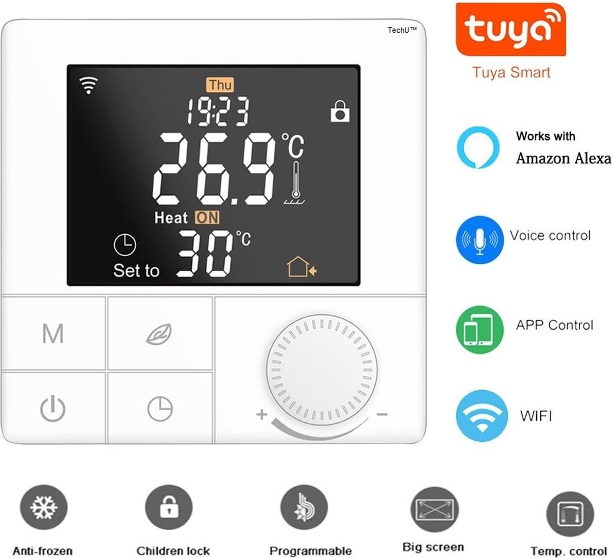 TechU™ Smart Thermostaat Life – Wit – Alleen voor CV-ketel – App, Wifi & Amazon Alexa – Energiebesparend – Kinderslot — afbeelding 1