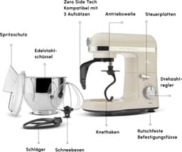 Karaca Mastermaid Chef Pro Dubbelarmige Keukenchef 1500W Zachte Room, Glanzende Room, 1500W, 5 L Mixer, Keukenmachine, Snelheidsinstelling, Deeghaak, Kloppen, Kneden en mengen — thumbnail 5
