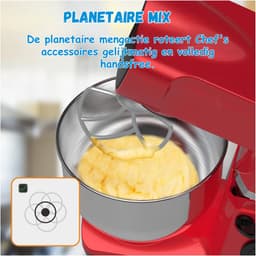 Keukenmachine - 1500 Watt - RVS Mengkom (6 L) – Keukenrobot – Mixer - 6 Snelheden - Met Garde, Deeghaak en Menghaak - Antislip - Rood — thumbnail 2