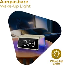 Caliber Wekker - Draadloze Oplader - Wake-up Light - Digitale wekker - Wekkers digitaal - Digitale klok - Geel (HCG019QI-YE) — thumbnail 4