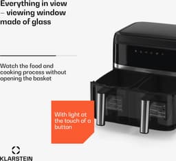 Klarstein heteluchtfriteuse, airfryer met 2 kamers, 1850 W compacte heteluchtfriteuse, 7,6 L luchtfriteuse met touch bediening, timer, voorverwarmen, 6 modi, grote heteluchtfriteuse, air fryer XL — thumbnail 3