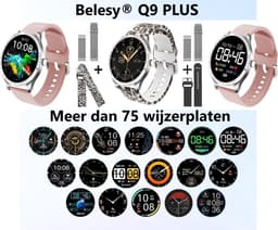 Belesy® BQSiRgPk Pro - Smartwatch Dames – Smartwatch Heren - Horloge - 1.28 inch - Kleurenscherm - Stappenteller - Bloeddruk - Hartslag - 75+ Wijzerplaten – Zilver – Siliconen – Roze – extra polsband Milanees Zilver extra polsband Zwart - Kerstcadeau — thumbnail 4