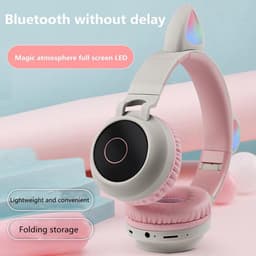 TDR- Draadloze Bluetooth koptelefoon - Over-Ear Koptelefoon voor Kinderen - Met Led Kat Oortjes - Bekend van TikTok -  roze grijs — thumbnail 4